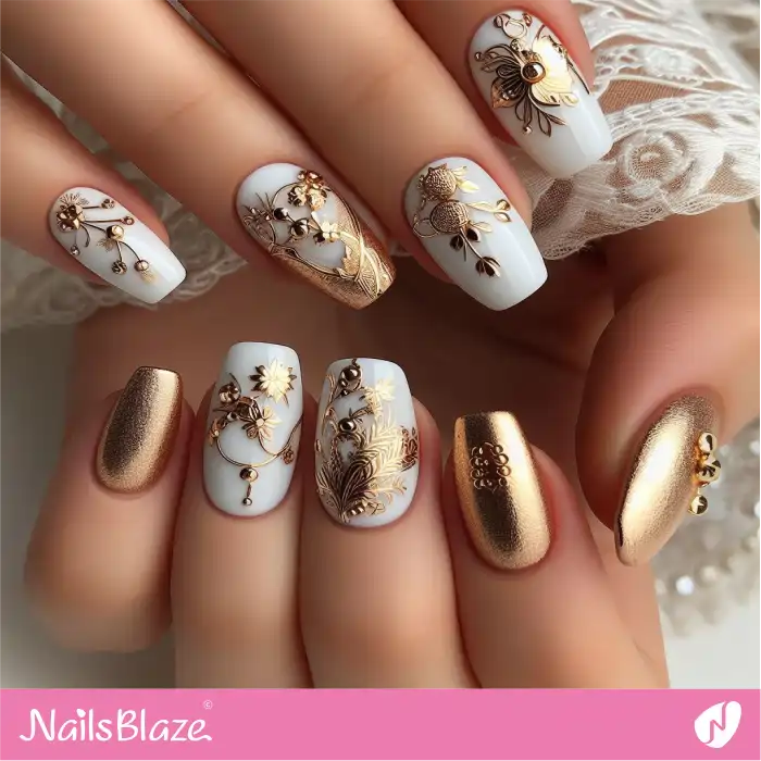 3D White and Gold Chinese New Year's Nail Design | 2024 Nails - NB3726